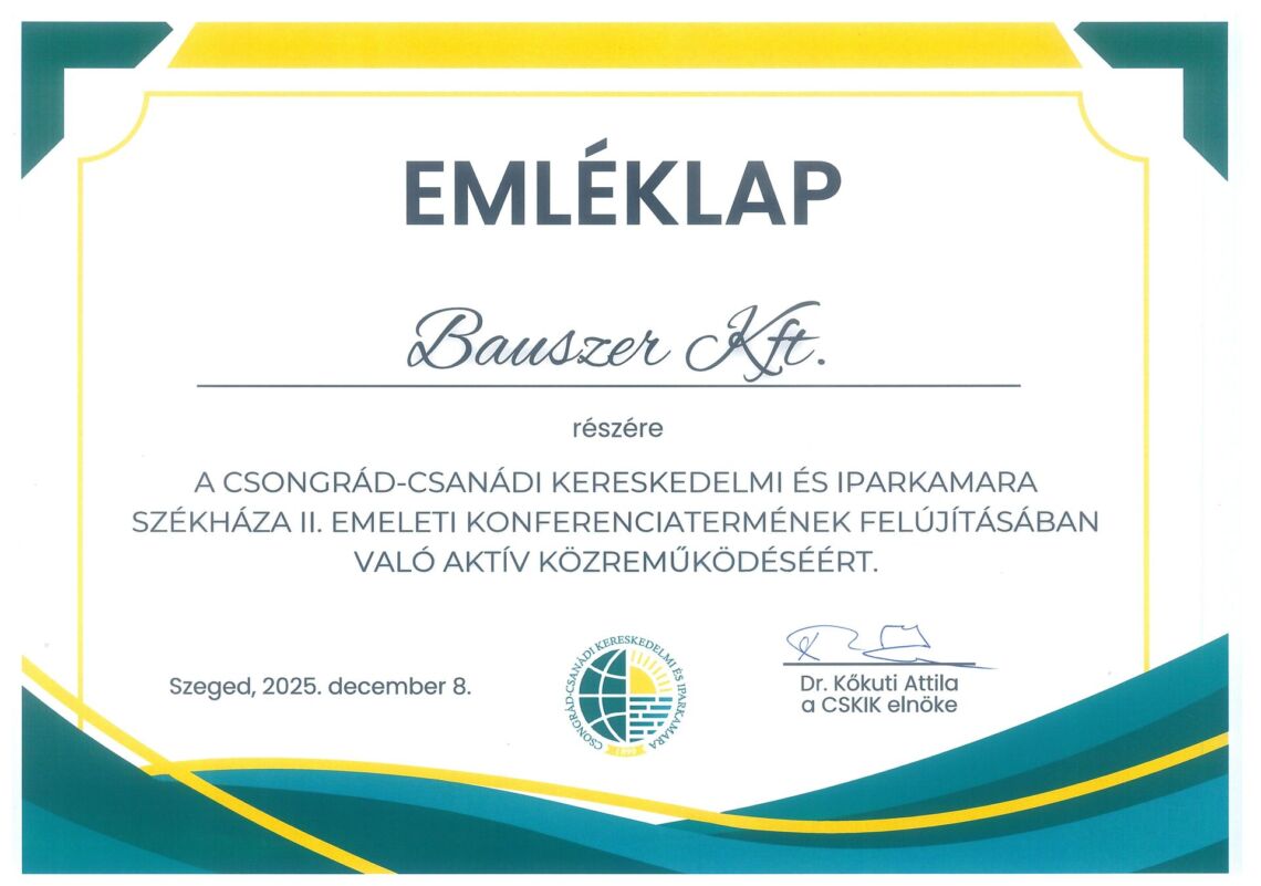 BAUSZER Kft. EMLÉKLAP